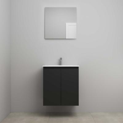 On-Line Badkamermeubelset - 60 cm - Voorgemonteerd - Greeploos 2 Deuren - Porseleinen Wastafel - 1 Kraangat - Spiegel - Mat Zwart