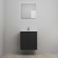 On-Line Badkamermeubelset - 60 cm - Voorgemonteerd - Greeploos 2 Deuren - Porseleinen Wastafel - 1 Kraangat - Spiegel - Mat Zwart - thumbnail