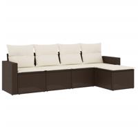 5-delige Loungeset met kussens poly rattan bruin - thumbnail