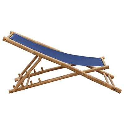 VidaXL Ligstoel bamboe en canvas marineblauw VidaXL Ligstoel bamboe en canvas marineblauw