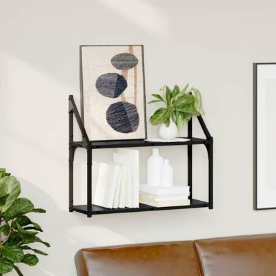 Wandplank met plank Zwart eiken 60 x 21 x 51 cm Bewerkt hout Wandplank met plank Zwart eiken 60 x 21 x 51 cm Bewerkt hout