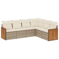 6-delige Loungeset met kussens poly rattan beige - thumbnail