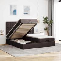 Ottoman bed met matrassen en LED's 200x200cm stof donkerbruin - thumbnail