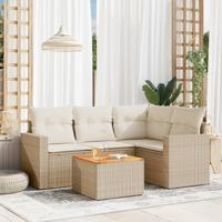 5-delige Loungeset met kussens poly rattan beige - thumbnail
