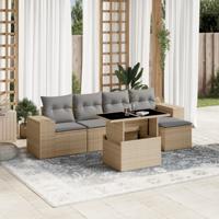 6-delige Loungeset met kussens poly rattan beige - thumbnail