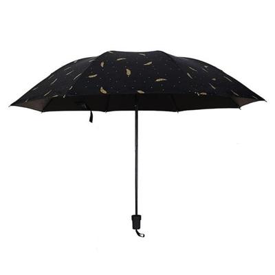 Veer patroon paraplu dual-use drie vouwen handmatige controle draagbare zonnebrandcrème regen paraplu winddicht parasol (zwart)
