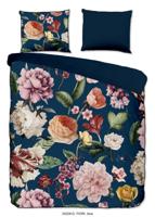 Descanso Dekbedovertrek "bloemen" - Blauw - (200x200/220 cm) - Biologisch Katoen satijn - thumbnail
