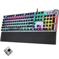 AULA F2088 108 Keys Mixed Light Plating Punk Mechanical Black Switch Wired USB Gaming Keyboard with Metal Button (Silver) - thumbnail