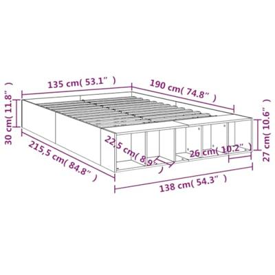 Bedframe bewerkt hout grijs sonoma eikenkleurig 135x190 cm