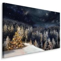 Schilderij - Bos in de Winter bij nacht, Premium Print - thumbnail