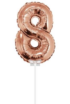 Folieballon Cijfer &apos;8&apos; Rose Goud 40cm met stokje