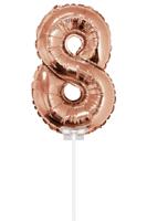 Folieballon Cijfer &apos;8&apos; Rose Goud 40cm met stokje - thumbnail