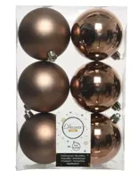 Decoris kerstballen plastic set walnoot bruin 8cm 6st - thumbnail