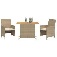 3-delige Bistroset met kussens poly rattan beige - thumbnail