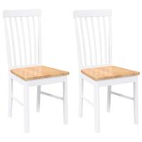 Eetkamerstoelen met kussens 2 st massief hout rubber wit - thumbnail