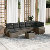 8-delige Loungeset met kussens poly rattan grijs - thumbnail