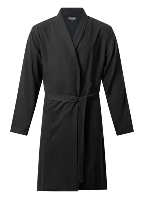 Outfitter heren Fleece Badjas - Black wafel - Warme fleece ochtendjas zwart