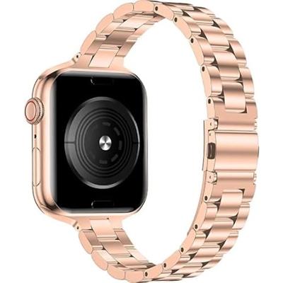 By Qubix - Stalen slim fit schakelband - Rosé goud - Compatible met Apple watch 38mm / 40mm / 41mm / 42mm - Compatible Apple watch bandjes