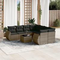 9-delige Loungeset met kussens poly rattan grijs - thumbnail