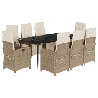 9-delige Tuinset met kussens poly rattan beige