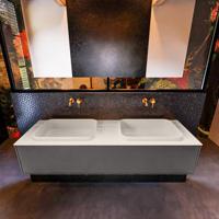 Badkamermeubelset Mondiaz Erin 150 cm met 1 Lade met RIDGE Wastafel Dubbel Linen Zonder Kraangaten Greeploos Mat Dark Grey - thumbnail