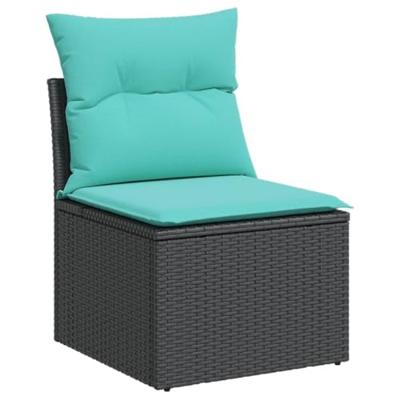 7-delige Loungeset met kussens poly rattan zwart