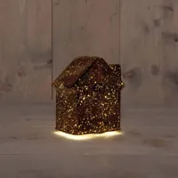 Anna&apos;s Collection LED glazen huisje 10 lampjes metallic brons 12,5 x 7,5 x 14cm - thumbnail