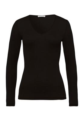 Hanro Dames ski ondergoed Wol & Zijde V-hals shirt zwart 071418