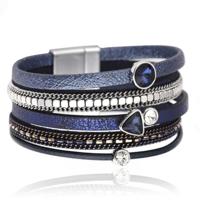 Blauwe multilayer dames armband met kristallen en kettingen - thumbnail