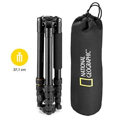 NATIONAL GEOGRAPHIC NGTR002T - Reisset met statief, aluminium, poten met 5 secties, draaislot, draagtas, tot 8 kg belastbaar, balhoofd, snelsluiting, zwart [Amazon Exclusive]