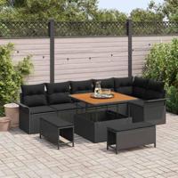 Tuinbankenset met kussen 9 pcs Zwart poly rattan - thumbnail