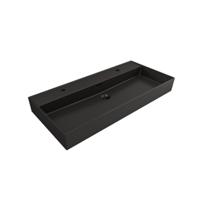 Wastafel Plieger Kansas 2 Kraangaten 100x46,6 cm met Overloop Mat Wit - thumbnail