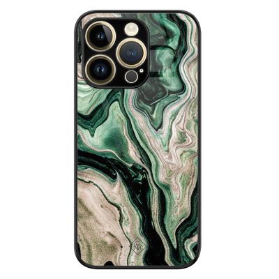 iPhone 14 Pro glazen hardcase - Green waves iPhone 14 Pro glazen hardcase - Green waves