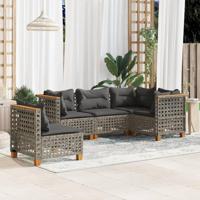 5-delige Loungeset met kussens poly rattan grijs - thumbnail