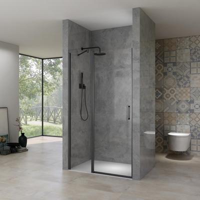 Nisdeur Van Rijn ST02 118x200 cm Draaideur 6 mm Met Vaste Wand 8mm Zwart