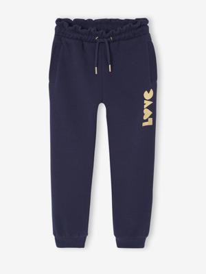 Joggingbroek van fleece met motief op de broekspijp voor meisjes marineblauw