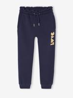 Joggingbroek van fleece met motief op de broekspijp voor meisjes marineblauw - thumbnail