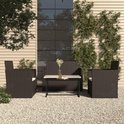 4-delige Loungeset met kussens poly rattan zwart