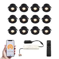 Set van 12 Cadiz Smart LED Mini Inbouwspots - Veranda spots - 12V 3W 200lm - Dimbaar - Wifi & Bluetooth - 2700K - IP44 waterdicht - Zwart - thumbnail