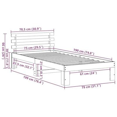 Bedframe met hoofdeinde Naturel 75 x 190 cm Massief grenenhout
