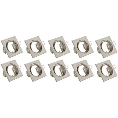 Kantelbare Vierkante Inbouwspots 10-Pack - Nikkel Afwerking - 80mm - GU10