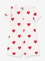 Katoenen baby combishort met hartjes wit - thumbnail
