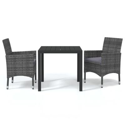 3-delige Tuinset met kussens poly rattan grijs - thumbnail