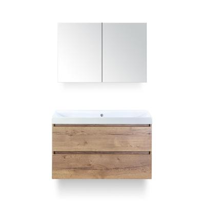 Maxx XL Badmeubelset 100 cm - Natuur Eiken - Wastafel Just Zonder kraangat - met Spiegelkast
