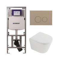 QeramiQ Dely Toiletset - 36.3x51.7cm - diepspoel - rimless - Geberit UP320 inbouwreservoir - softclose toilet zitting 35 mm - bedieningsplaat taupe - ronde knoppen - mat wit SW1026254/SW1000767/0701131/SW1102378 - thumbnail