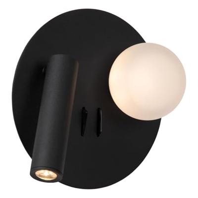 Lucide MATIZ - Bedlamp / Wandlamp - Ø 16,5 cm - LED - 3000K - Met USB oplaadpunt - Zwart