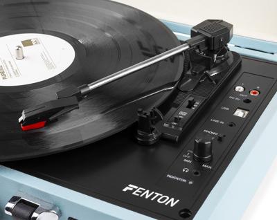 Fenton RP115 Retro Platenspeler in Koffer met Ingebouwde Speakers, Bluetooth en USB - Blauw