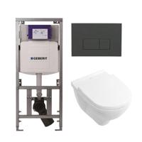 Villeroy & Boch O.novo Toiletset - Geberit inbouwreservoir - diepspoel wandcloset - softclose - bedieningsplaat bedieningsplaat antraciet mat - rechthoekige knoppen - wit 0701131/0124124/0124182/SW1102377 - thumbnail