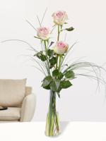 Drie roze rozen, inclusief vaasje - Sweet Revival - thumbnail
