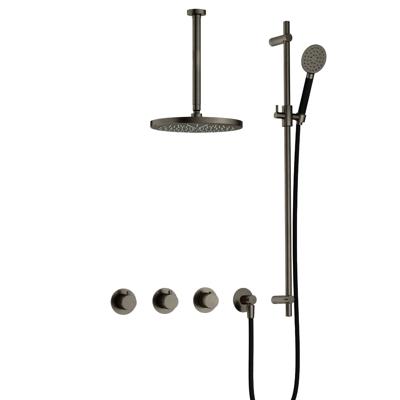 Hotbath Cobber - CB7067 - Inbouw Regendoucheset - Verouderd Ijzer - 2 Stopkranen - Thermostatisch - Plafondbuis 30 cm - Hoofddouche 200 mm - Ronde Handdouche 3 Standen - Glijstang 900 mm - Waterbesparend